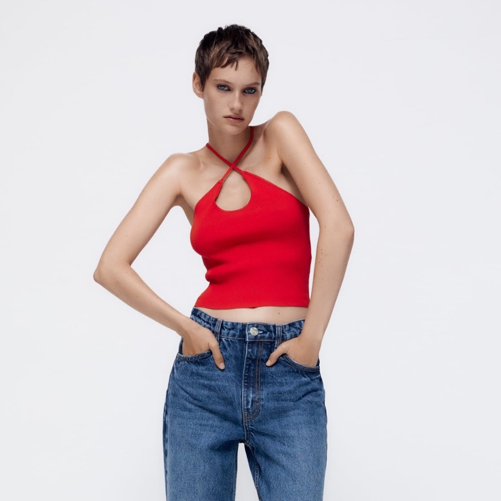 Zara Crossed Neck Ribbed Top